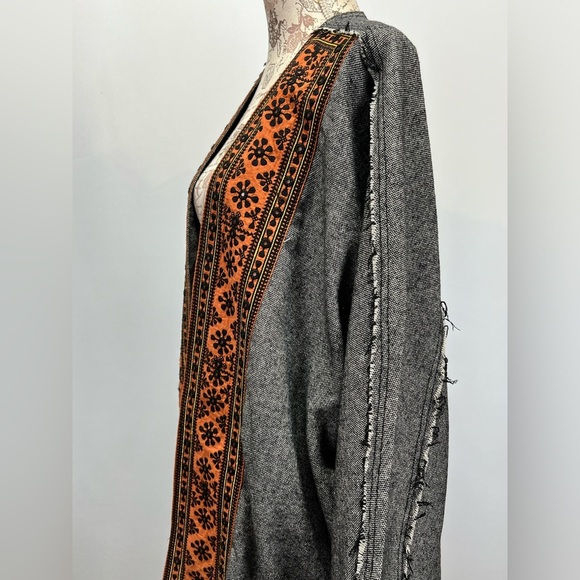 FREE PEOPLE Gray black wool blend with orange detail duster cardigan size M - Picture 9 of 14